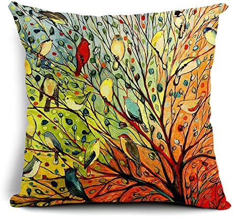 Bhery Oil Painting illustration Hundreds of Birds Cotton Linen Home Decorative Throw Pillow Case Cushion Cover 18" x 18" (18" x 18")