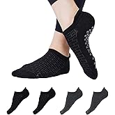 BOYLISH Women’s Non-Slip Yoga Socks with Grips, 4 Pairs Pilates Socks for Barre, Ballet & Home Workouts