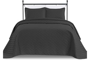 Basic Choice 3-Piece Oversized Quilted Bedspread Coverlet Set - Black, King / California King