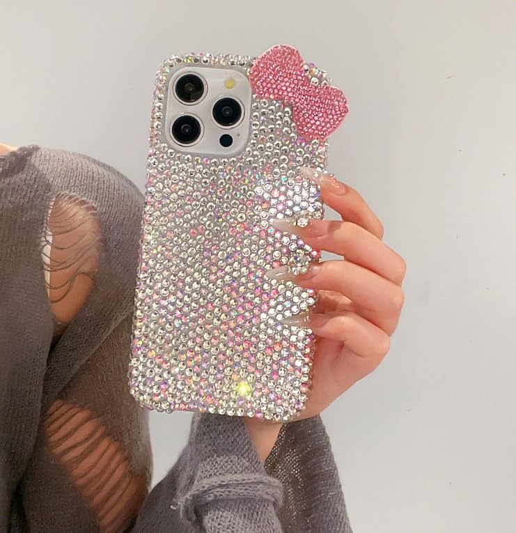 redecarie for Galaxy S21 Ultra 3D Glitter Sparkle Bling Case Cute Bow Pink Women Girls Kids Crystal Rhinestone Clear Protective Diamond Bumper Cover Case for Samsung Galaxy S21 Ultra