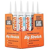 Sashco Big Stretch Interior &amp; Exterior Caulk, White 10.5 oz 12 Pack | Pro grade elastic sealant adheres to metal, vinyl, and wood for windows, doors, siding, soffits, and soundproofing