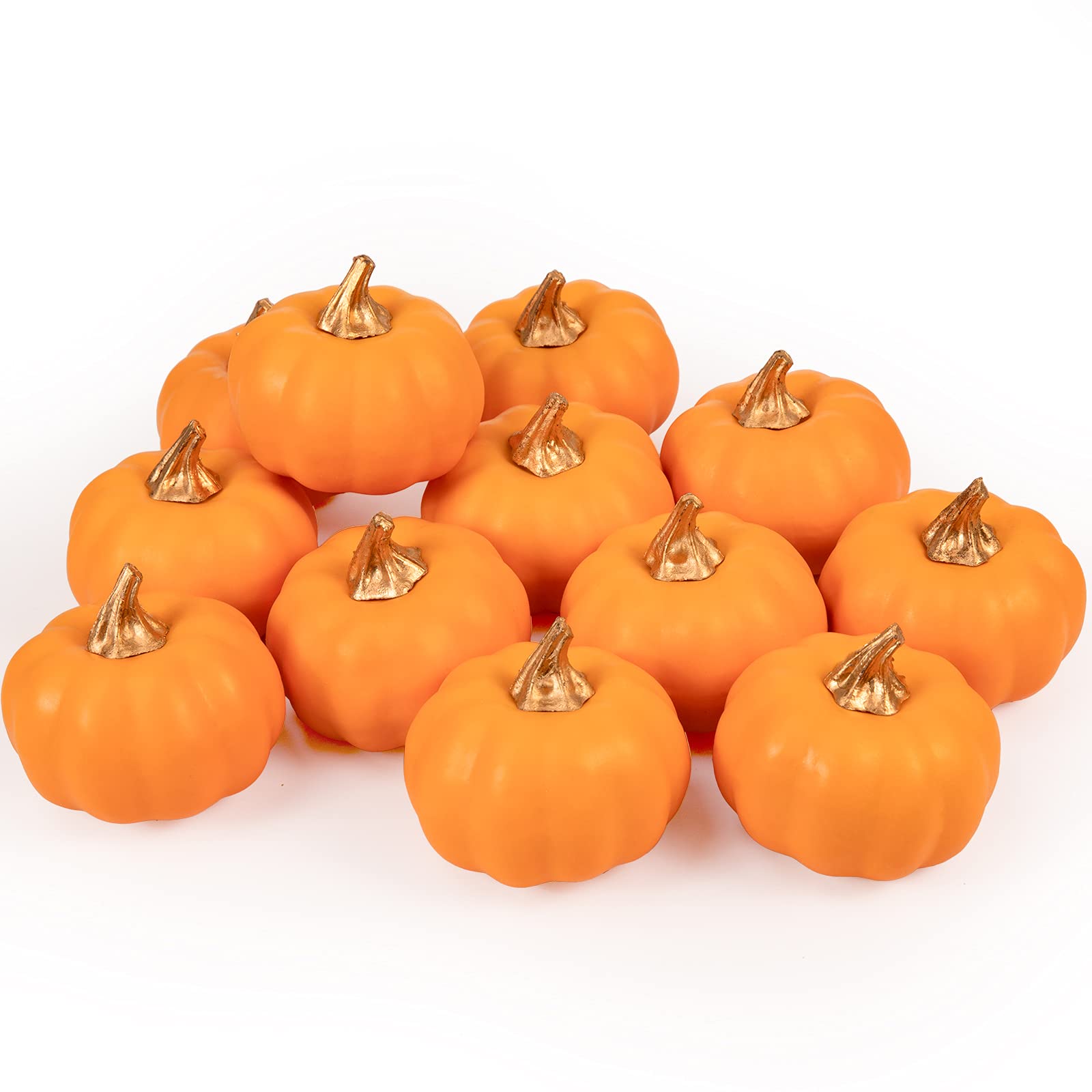 Whaline Artificial Pumpkins Bulk Vintage Orange Pumpkin Harvest Lifelike Pumpkin Fake Foam Pumpkin for Fall Autumn Halloween Home Thanksgiving Party House Kitchen Wedding Decor, 12Pcs