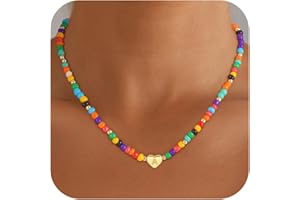 BLThing Colorful Heart Initial Necklaces for Girl Kids - 18K Gold Filled Colorful Bead Initial A-Z Letter Necklace Teen Girls Gifts Trendy Stuff Birthday Gifts for 5 6 7 8 9 10 Year Old Girls Gift