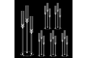 CHEROCITO 6 Set 3 Arms Acrylic Candelabra Centerpieces for Wedding Table Decorations,30.7" Clear Candlesticks Holder with Acrylic Shade for Valentine's Day Dinner Party Fireplace Decor Fit LED Candle