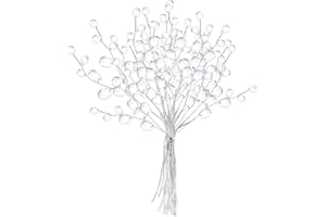 FAVOMOTO 50 Stems 17cm Artificial Bouquets with Acrylic Bead Drops Crystal Stem for Wedding and DIY Crafts - White Floral Picks