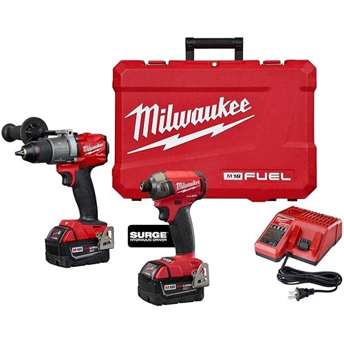 Milwaukee 2999-22 M18 FUEL 18-Volt Lithium-Ion Brushless Cordless Surge Impact and Hammer Drill Combo Kit