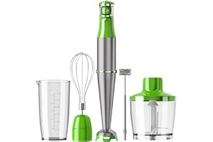 Turelar Immersion Blender Handheld Corded Hand Blenders Set 1100W, Trigger Variable Speed 5 in 1 Stick Emulsifier with Chopper, Whisk and Frother for Soup, Baby Food and Smoothies, Apple Green