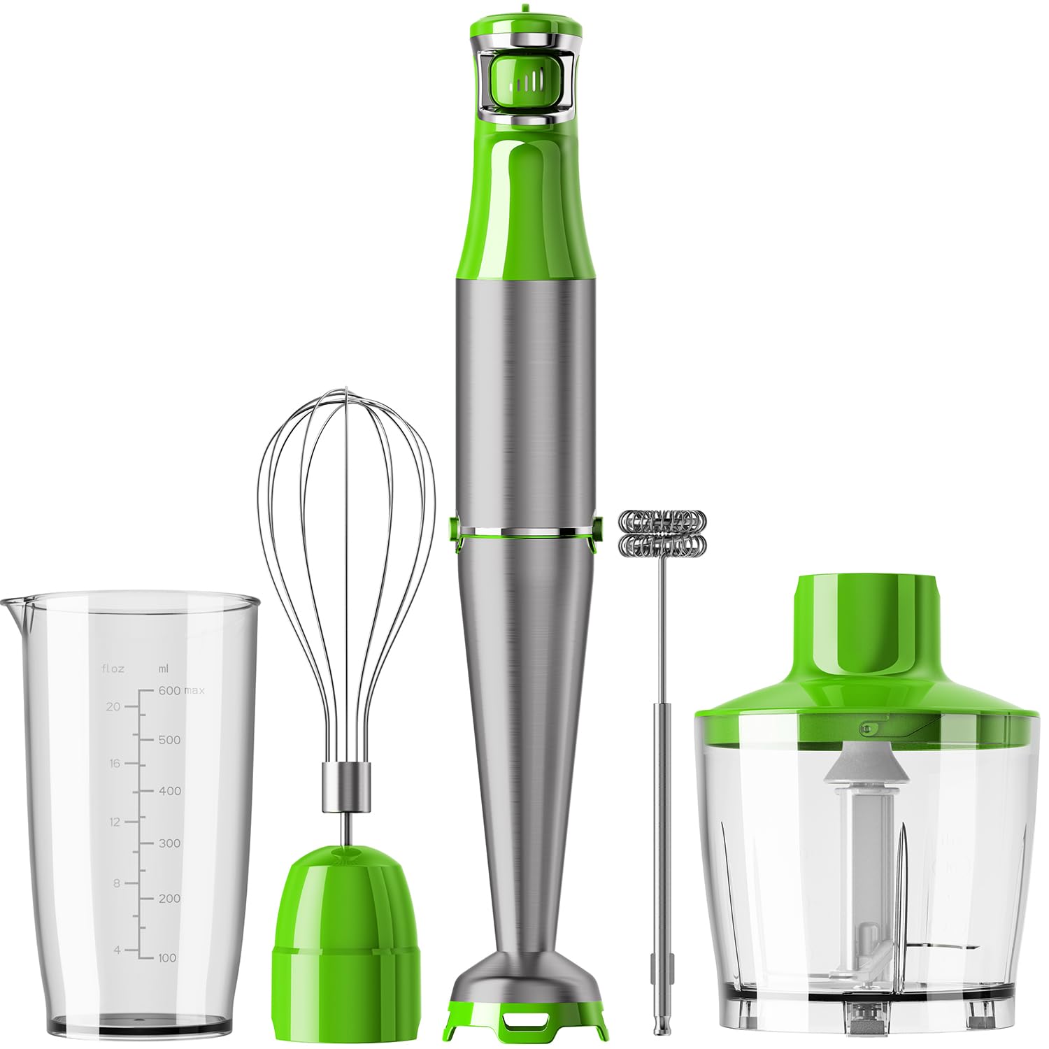 Immersion Blender Handheld Corded Hand Blenders Set 1100W, Trigger Variable Speed 5 in 1 Stick Emulsifier with Chopper, Whisk and Frother for Soup, Baby Food and Smoothies, Apple Green Image Immersion Blender Handheld Corded Hand Blenders Set 1100W, Trigger Variable Speed 5 in 1 Stick Emulsifier with Chopper, Whisk and Frother for Soup, Baby Food and Smoothies, Apple Green Image