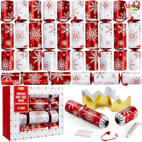 JOYIN 12 Pack Christmas Party Favor Non-Snap Red & White Snowflake Design Party Table Favors with Holiday Party Favor Supplies for Kids and Adults, Christmas Parties, Dinners and Holidays