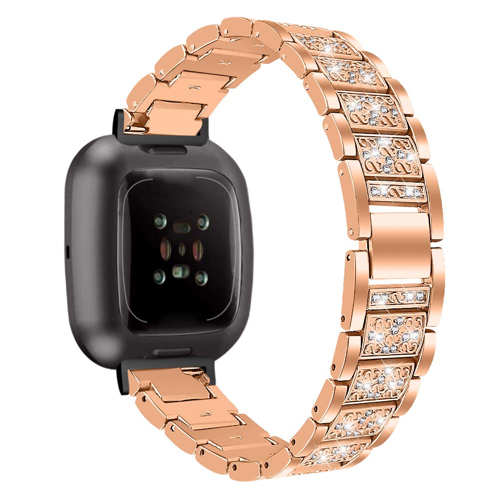 Gimartuk Metal Strap Compatible with Fitbit Sense/Fit bit Versa 3 Strap, Women Men Bling Rhinestone Stainless Steel Replacement Watch Wristband Strap Bracelet Compatible for Fitbit Versa 3 Small Large