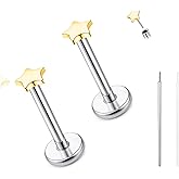 limerencia Titanium Threadless Flat Back Earrings Stud, 20G Press Fit Titanium Push Pop in Cartilage Tragus Labret Lip Medusa Conch Body Piercing Jewelry Hypoallergenic for Women Men