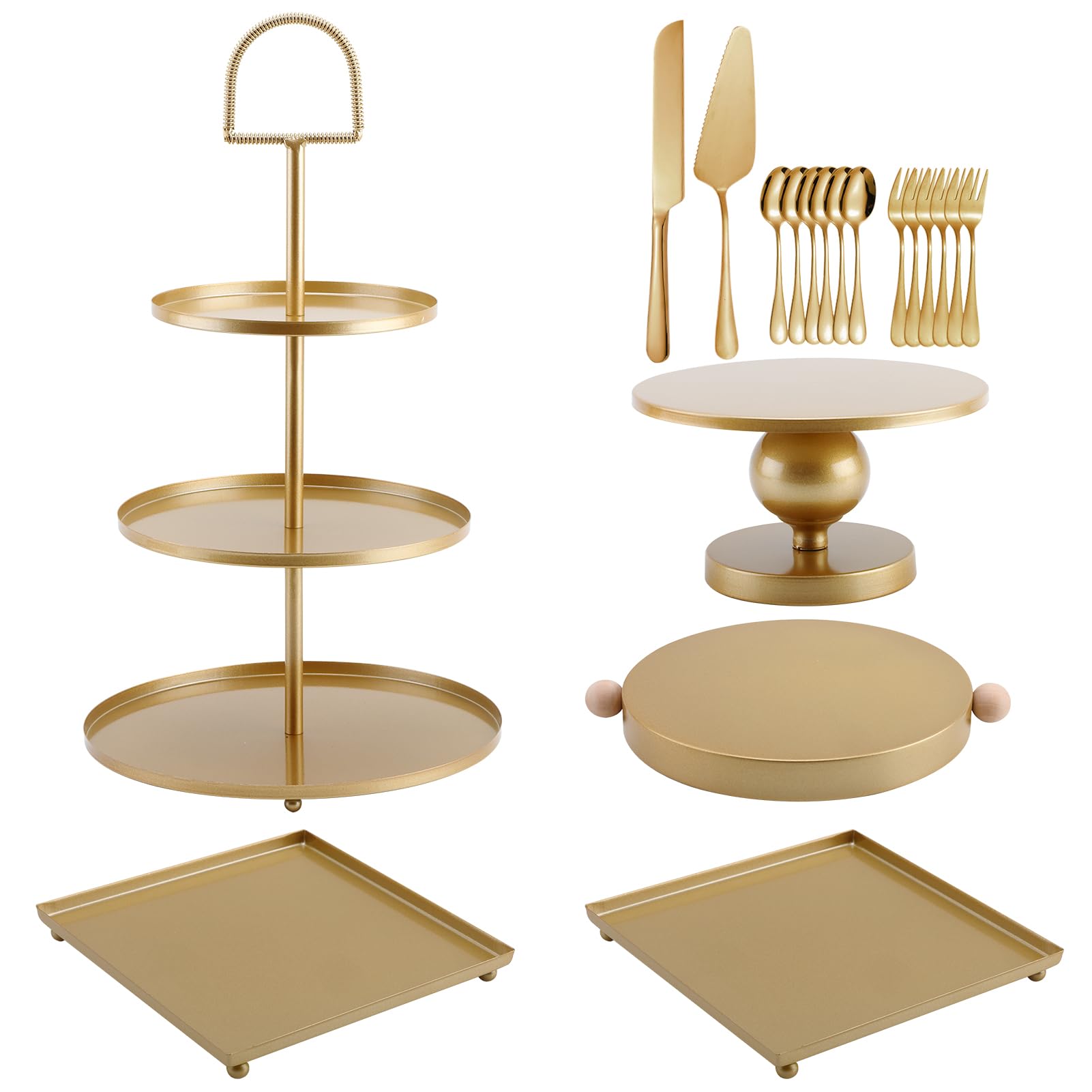 Gold Cake Stand Serving Set Decorative Desserts Display Pedestals 3-Tiered Cupcakes Holder Serving Tray for Weddings, Birthdays, Baby Showers, Celebrations Table Decoration