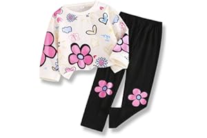 Voxikidio Toddler Girl Clothes Floral Printed Sweatshirt Pants 2Pcs Fall Outfits for Little Girls Clothing Set Size 3-7 Years