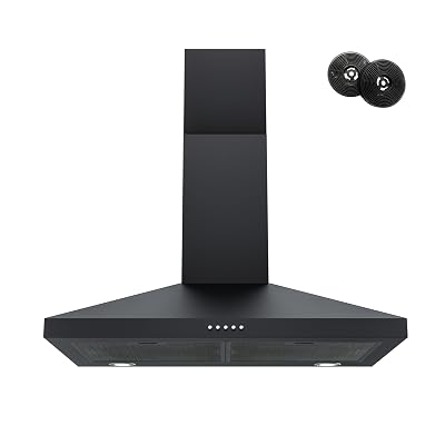 FIREGAS Black Range Hood 30 Inch, Wall Mount Kitchen Hood Ducted/Ductless Convertible, 450 CFM, 3-Speed Exhaust Fan, Stainless Steel Stove Vent for Kitchen with LED Lights, Charcoal Filters