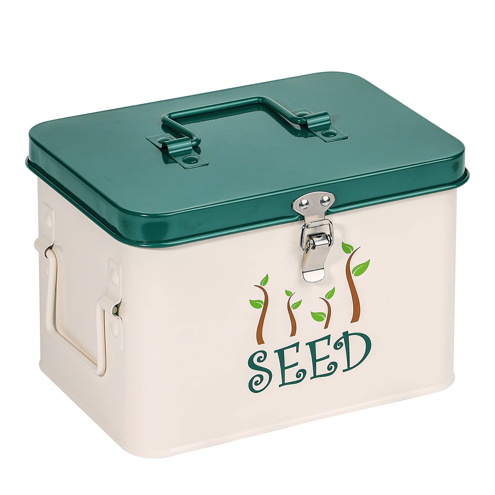 webake Seed Packet Storage Box with Lid Seed Tin Garden Seed Container with 2 Compartments, 22.5 x 17.2 x 15.5 cm