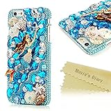 iPhone 6s Plus Case, iPhone 6 Plus Case - Mavis's Diary Fashion Special Skull Design with Tassel Colorful Flowers and Shiny Bling Sparkly Diamond Rhinestone Hard Cover Clear Case - Mermaid