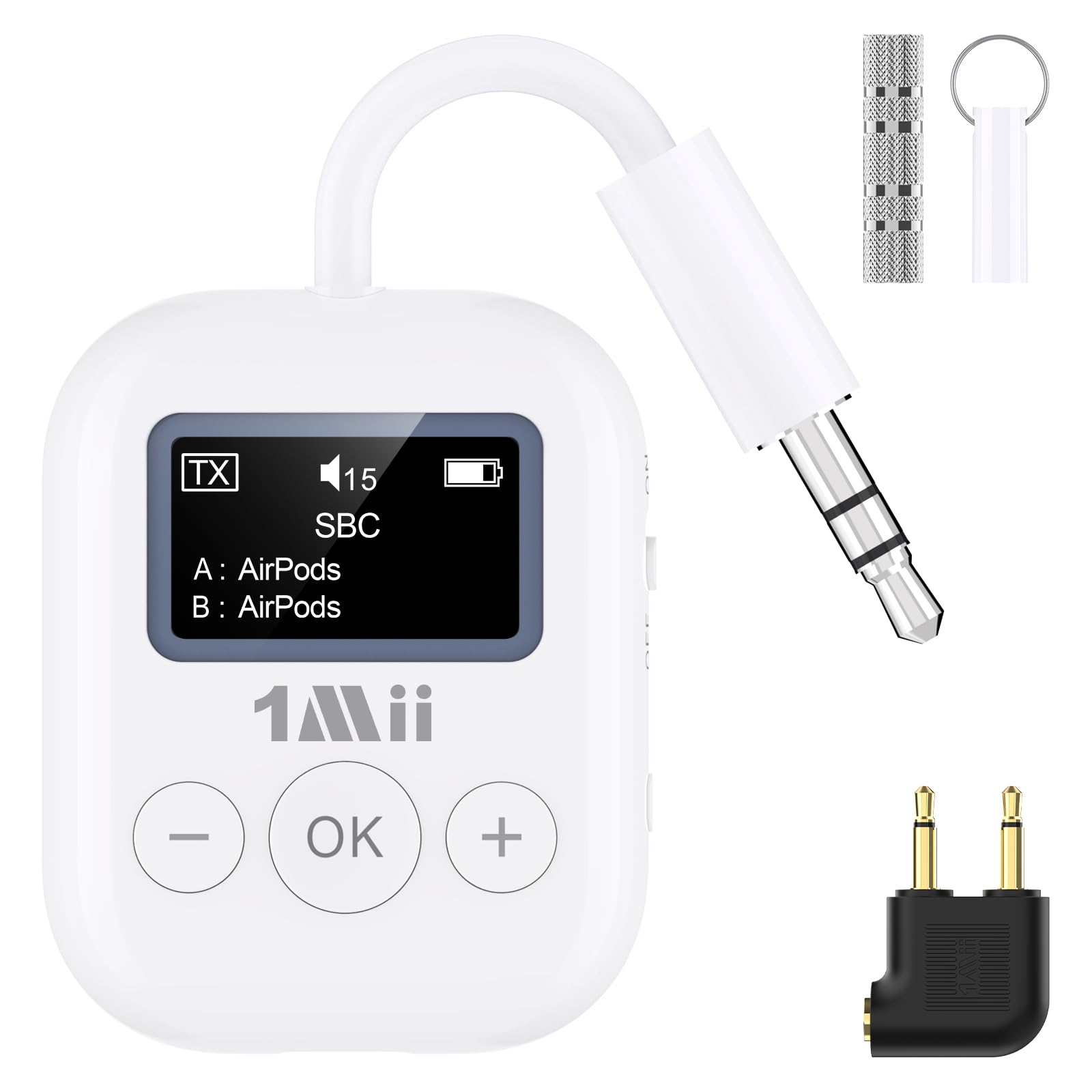 Photo 1 of 1Mii Airplane Bluetooth 5.3 Transmitter for All Headphones - Bluetooth Adapter for TV - Dual Connection - aptX Low Latency - Flying Travel, Wireless Audio Aux for MP3,Game,PC-White