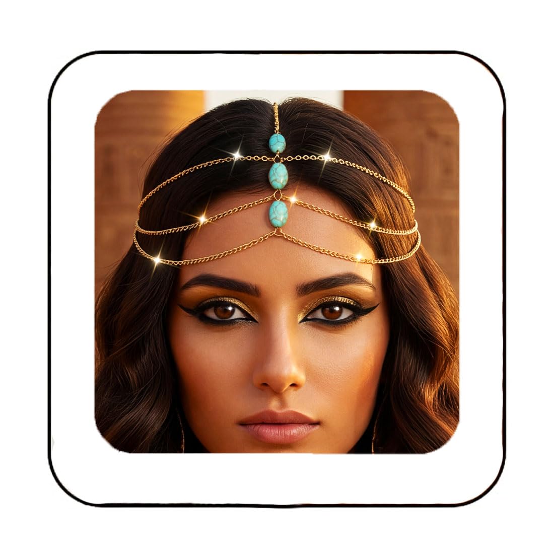Fashband Boho Turquoise Head Chain Gold Layered Headpiece Bridal Wedding Hair Accessories for Women