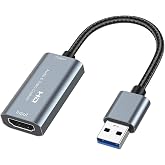 HDMI Capture Card USB 3.0, 1080P 60FPS Video Capture Card, 4K@30Hz HDMI to USB A Capture Adapter for Streaming, Gaming, Recording, OBS, PS5, Xbox, Switch, DSLR Camera, Windows Mac Linux