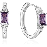 Vesitim Celtic Knot Hoop Earrings for Women 925 Sterling Silver Square Huggie Earring Birthstone Jewelry