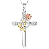 Flpruy Rose Flower Love Necklaces Sterling Silver Cross Pendant Jewelry Gifts for Mom/Grandma/Nana/Love/Daughter I Love You Forever Necklaces