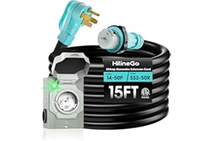 HILINEGO 50 Amp Generator Cord 15FT and Power Inlet Box, 125V/250V Extension Power Cord, NEMA 14-50P/SS2-50R Twist Lock Connector, NEMA SS2-50P Pre-Drilled Inlet Box for Generator to House, ETL Listed
