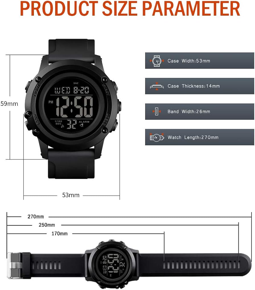 Men's Digital Sports Watch Large Face Waterproof Wrist Watches for Men with Stopwatch Alarm LED Back Light: Watches