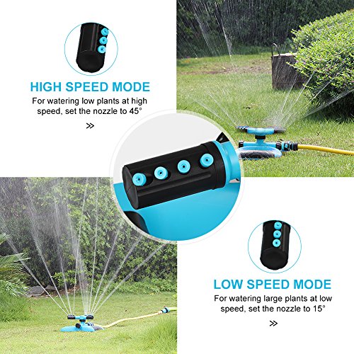 BlueFinger Lawn Sprinkler, Automatic 360 Rotating Sprinklers for Garden, Adjustable Water Irrigation System with Three Arm and Metal Weighted Base, Brass Water Outlet (2 Pack)
