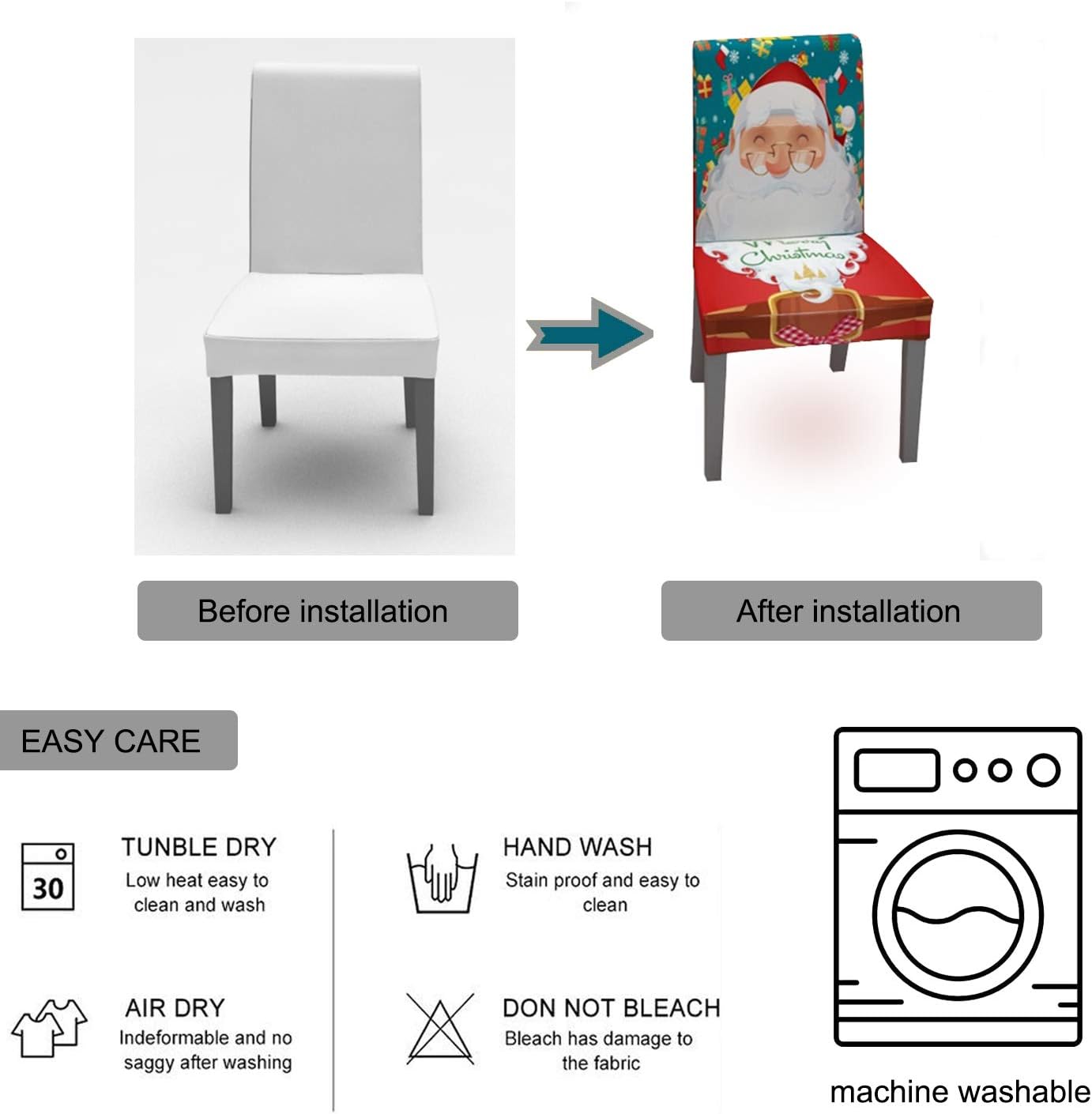 Muuyi Chair Cover Stretch Chairs Slipcovers Seat Slipcover Christmas Furniture Protector for Dining Room Ceremony Hotel , ChrismasBell - 4Pack: Kitchen & Dining