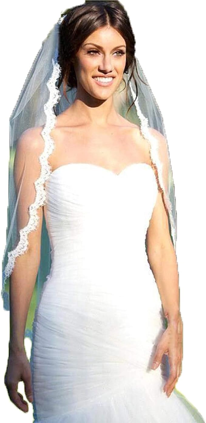 Beaded Lace Fingertip Wedding Veil 