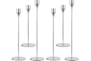 Anndason Set of 6 Silver Candlestick Holders Silver Candle Holder Taper Candle Holders Candle Holders Decorative Candlestick Holder for Home Decor, Wedding, Dinning, Party, Anniversary (Silver)