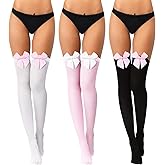 Boao 3 Pairs Thigh High Stockings Thigh High Socks with Bow for Women over Knee Lingerie Stockings for Cosplay Daily Wear