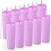 Volhoply 20oz Plastic Skinny Tumblers Bulk 10 Pack,Double Wall Tumbler with Lid and Straw,BPA Free Matte Acrylic Ice Coffee Cups With Straw,Reusable Travel Cute Mug for Party,DIY Gift(Purple,10 Set)