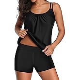 Tempt Me Women Two Piece Tankini Swimsuits Blouson Modest Swim Top Boyshort Bathing Suits