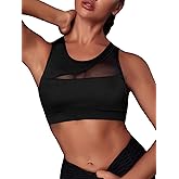 Verdusa Women's Cut Out Back Contrast Mesh Workout Sport Bra Stripper Dance Outfits