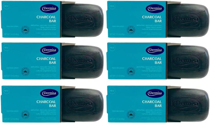 Dermisa Vegetable Base Charcoal Bar with Cononut Oil. For All Skin Types. 3 Oz / 85 g. - Pack of 6