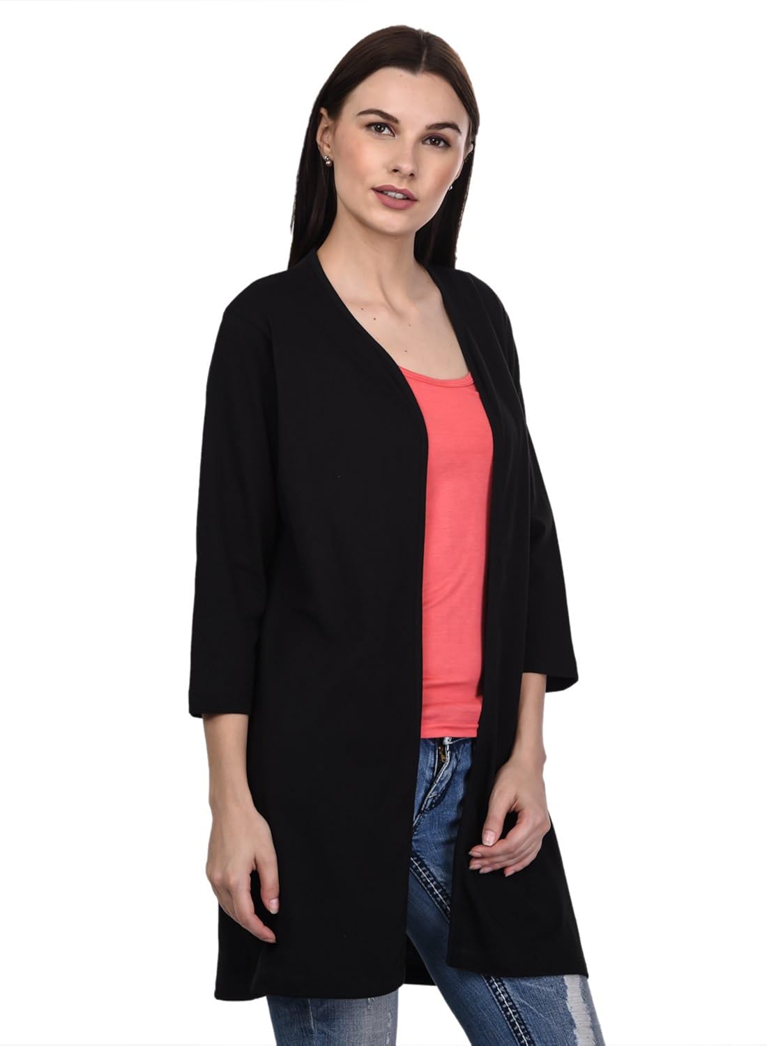 women's 3/4 th sleeves open plain long shrug (ts17)