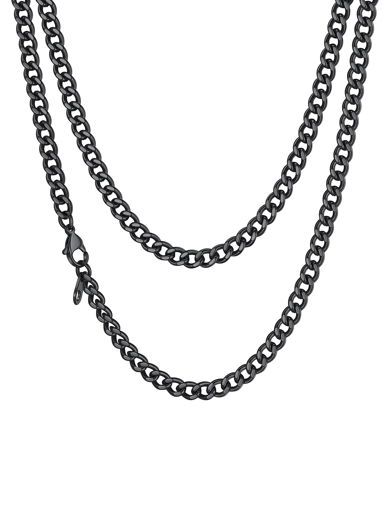 Richsteel Necklace Mens Black Chain 3MM Thin Cuban Link Chains Miami Necklace Solid Stainless Steel Curb Necklaces Casual Jewellery 30"