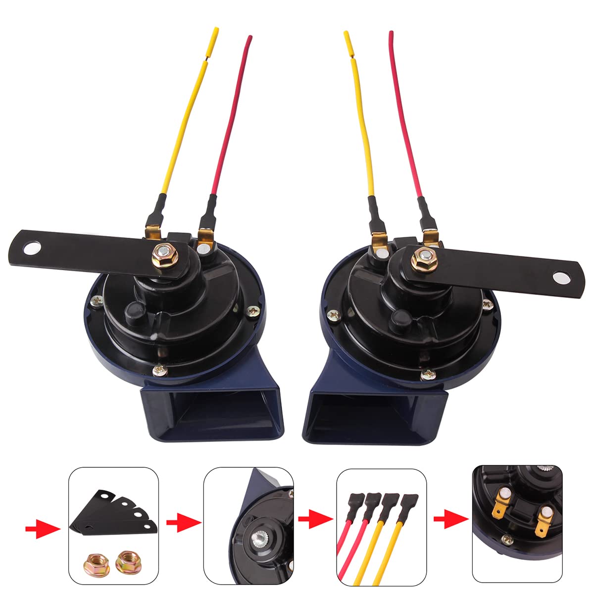 Car Horn, banhao Motorcycle Horn Loud Truck Train Horns 12V 125dB, Waterproof High Low Tone, Universal Fit, Super Loud for Commercial/Off-Road Vehicles, Electric Cars, Trucks