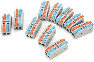 10Pcs Conductor Connector LeverNut Fast Wiring Terminal Block 2in2out 250V PA Housing Copper Contact Fire Retardant Electrica