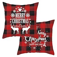 Kapsuen Buffalo Check Pillow Covers 18x18 Inch Red Plaid Christmas Decorative Pillow Case -Animal Moose Snowflake Merry Christmas Throw Pillocase Set of 2