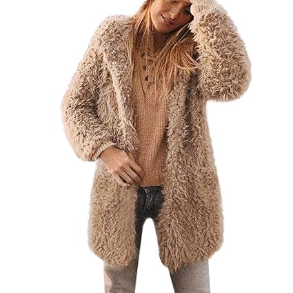 Kingko Damen Mantel Warmer künstlicher Wollmantel Teddy-Fleece Jacke Sweatshirts Jacke Revers Wintermantel Damen Pullover Hoo