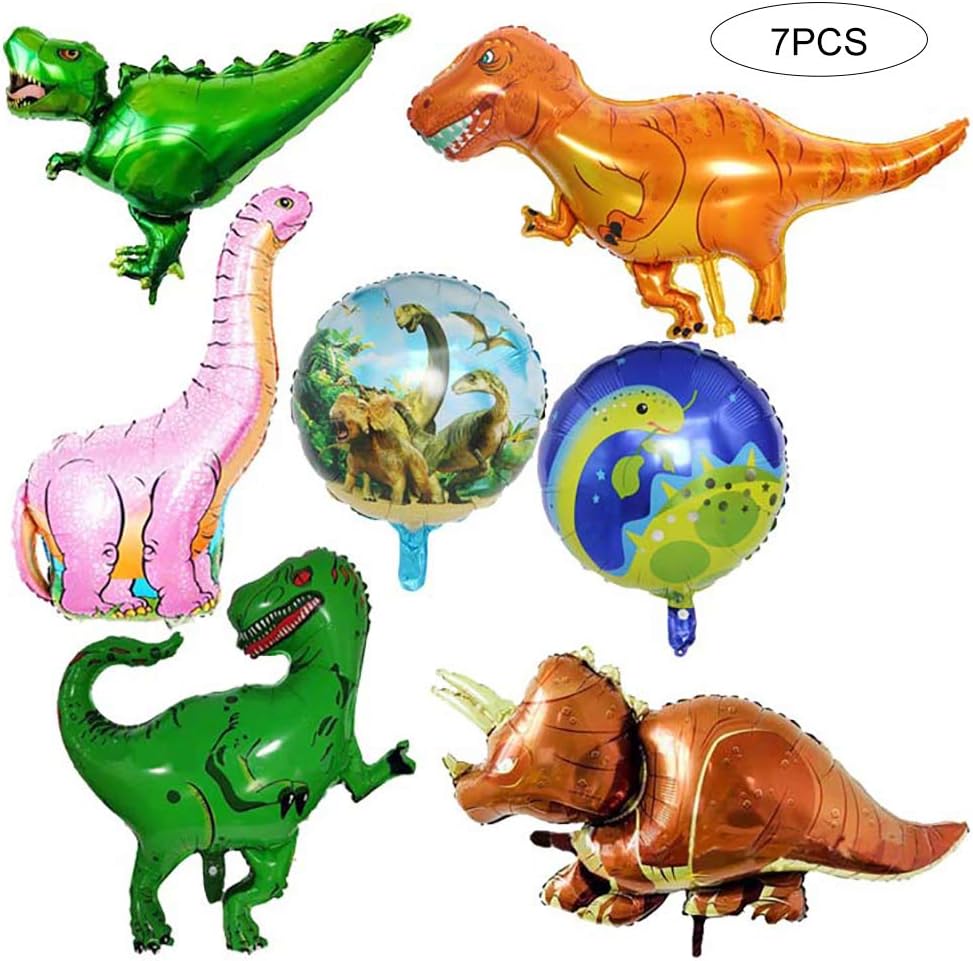 Sungpunet 7pcs Giant Foil Dinosaur Balloon Jurassic World Birthday Party Supplies T-Rex Balloon Bouquet Decoration