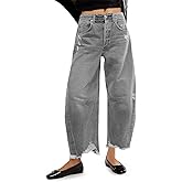 Cicy Bell Womens Baggy Barrel Jeans Cropped Boyfriend Wide Leg Raw Hem Denim Pants