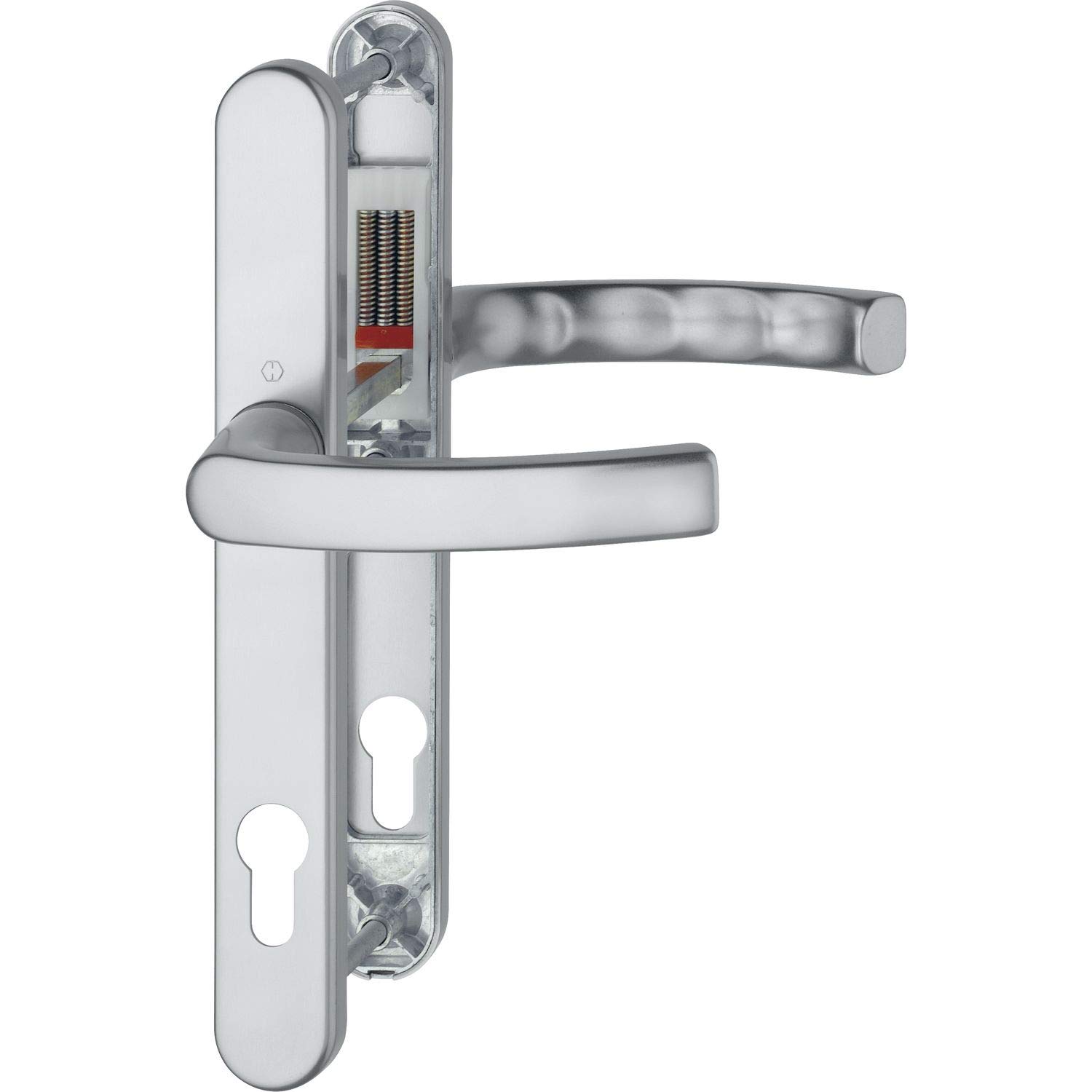 HOPPE CORK handle — on a narrow plate, door thickness 72-82, Silver