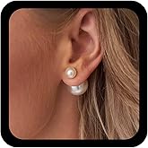 Allereyae Boho Pearl Ear Jacket Earrings Silver Pearls Stud Earring Bridal Pearl Earrings Pearls Ball Earring Jewelry for Women