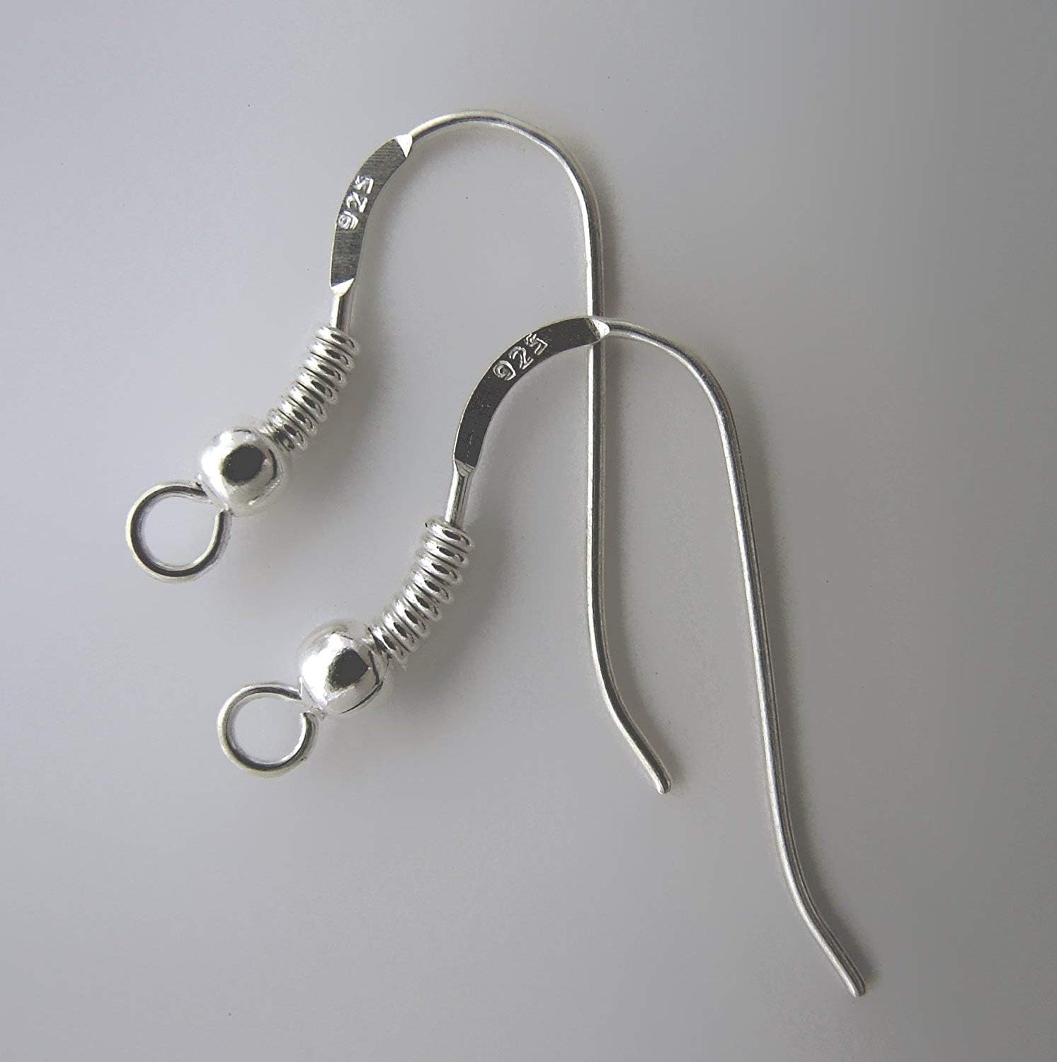 .925 Sterling Silver Ear Wire Earring Hooks with Coil and 3 mm Ball Bead 40 pcs/20 Pairs ~ 22x18mm, Wire 0.7 mm/AWG 21 Gauge + Bonus Ear Nuts by BEEZZY BEEDZ …
