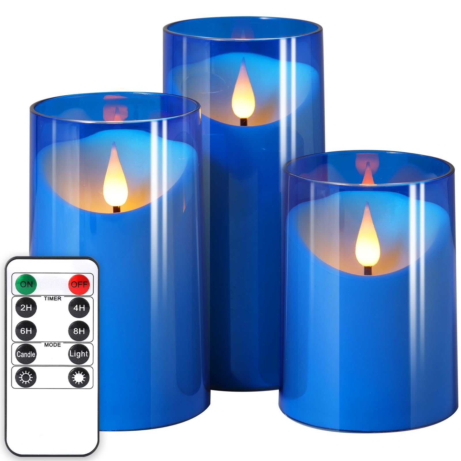 Photo 1 of NURADA Flameless Candles: LED Pillar Acrylic Battery Candles with Remote and Timer for Wedding Party Romantic Decor - Pack of 3 Blue