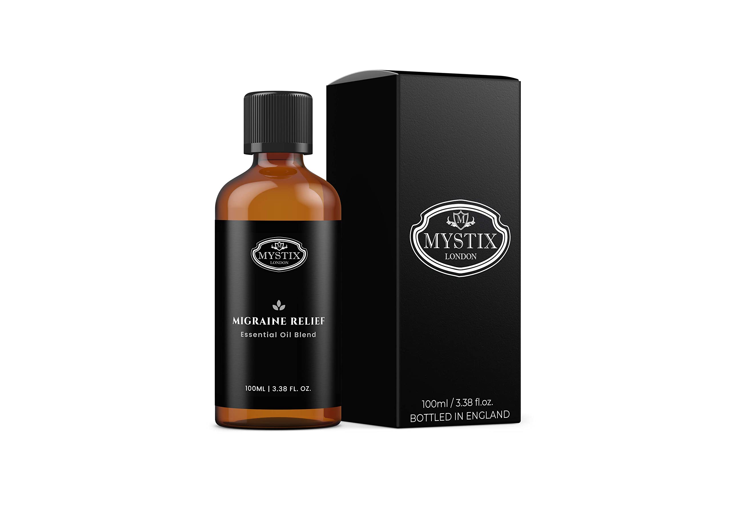 Mystix London | Migraine Relief Essential Oil Blend 100ml | Eucalyptus | Helichrysum | Lavender | Spearmint | Chamomile | Aromatherapy Oil | Herbal Fragrance | for Diffusers&Massage | Vegan, GMO Free