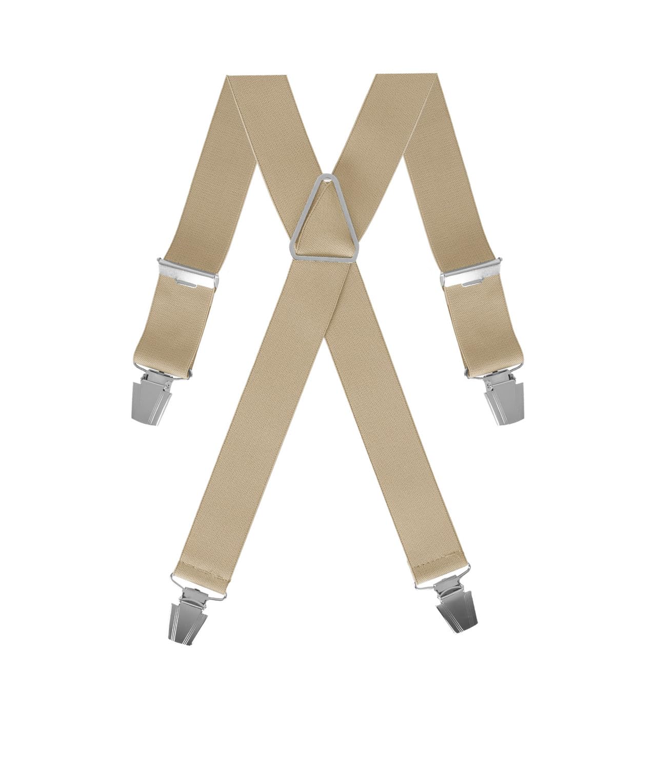 Gaspard Men's Braces Wide Plain – Durable Elastic and Extra Strong Clips – X-Shaped Model – Made in France – Adjustable Size Max 130 cm, Plain Beige, One size